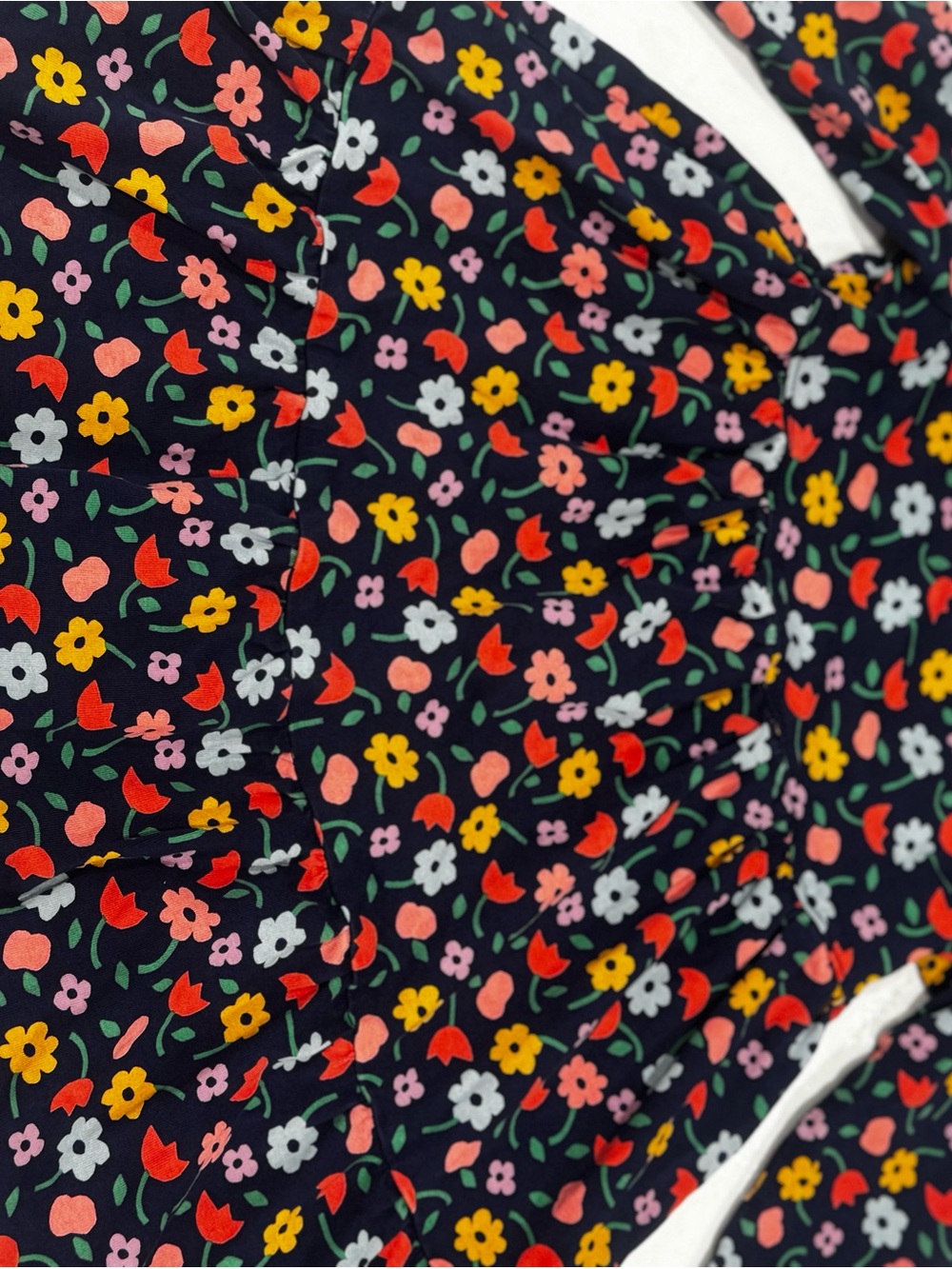 Navy Floral Ruffled Dress - Multicolor Small Flowers